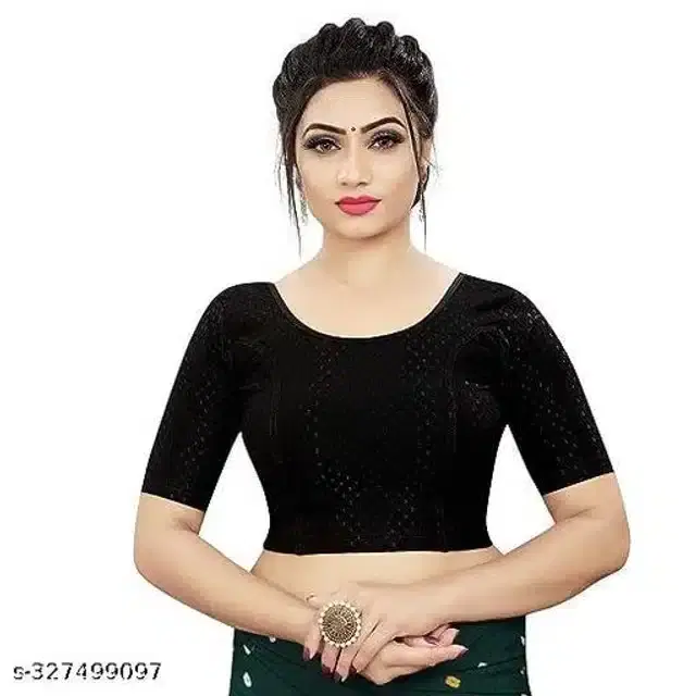 Half Sleeves Blouse for Women (Black, 26)