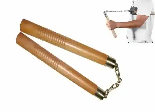 Aryshaa Nunchak Wooden For Karate Bruce Lee Training Nunchucks with Steel Chain for Kids & Beginners