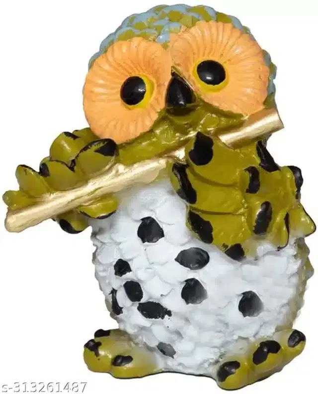 Resin Musical Flute Owl Showpiece, Multicolor