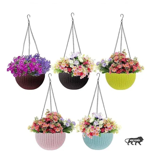 Plastic Hanging Pot for Indoor & Outdoor, Multicolor, 8 Inch, Pack of 5