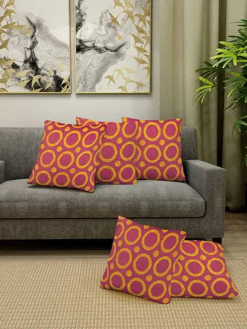 Klotthe Geometric Polycotton Cushion Covers, Pink, 30X30 Cm, Set of 5, K-18
