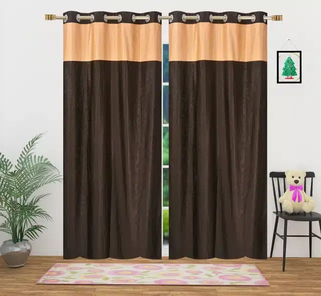 Polyester Solid Door & Window Curtains, Brown, 7 feet