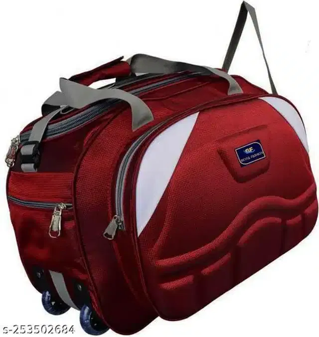 Polyester Strolley Duffel Bag, Maroon, 60 L