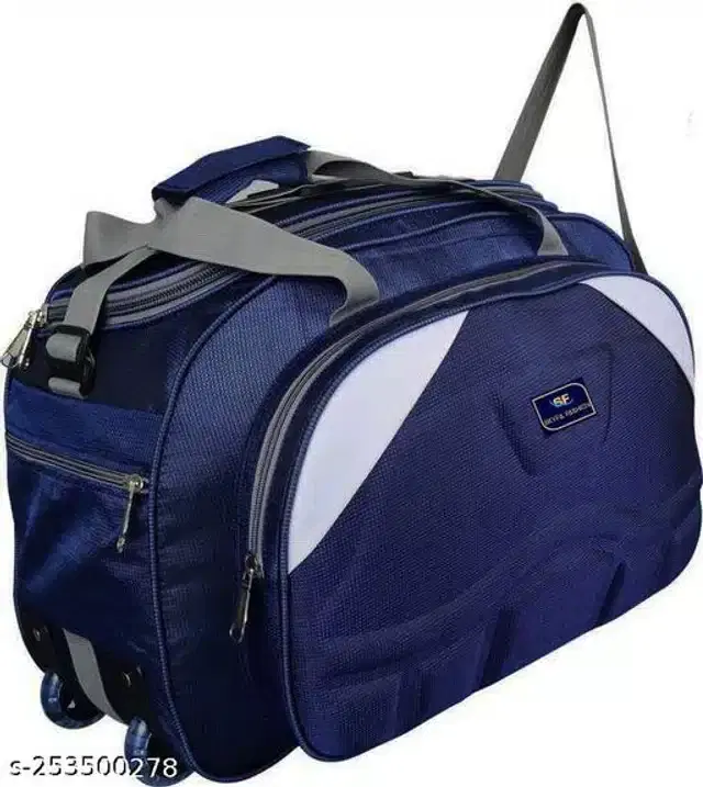Polyester Strolley Duffel Bag, Navy Blue, 21x12x15 inches