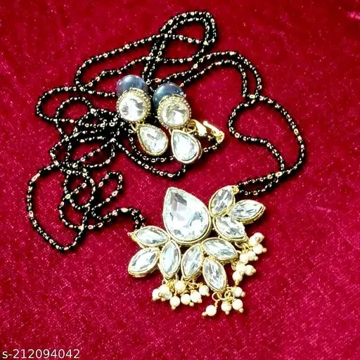 Alloy Mangalsutra With Earring for Women, Black