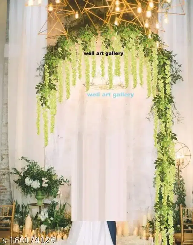 Polyester Artificial Hanging Flower Garlands, Green, Pack of 6