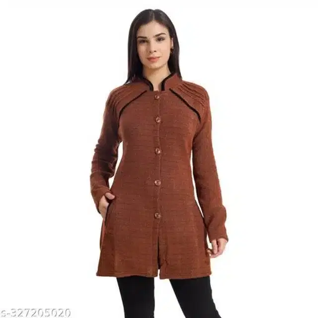 Woolen Full Sleeves Cardigan for Women (Rust, M)