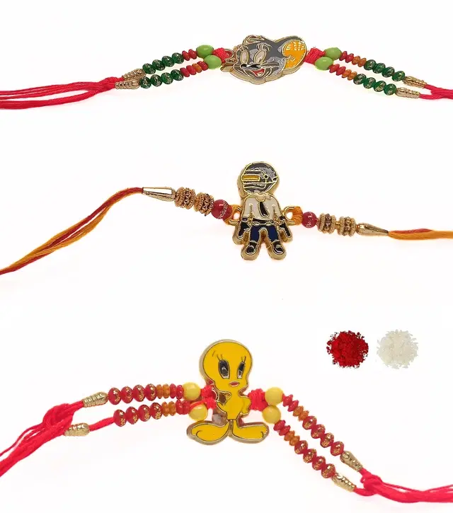 Alloy 3 Pcs Rakhi with Roli Chawal (Multicolor, Set of 1)