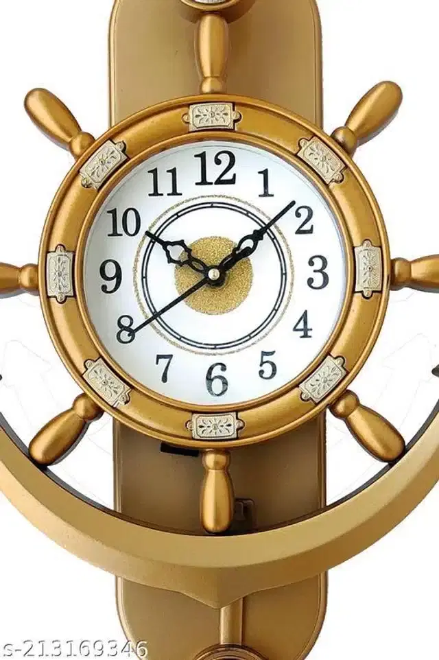 Analog Wall Clock, Gold, 36x26 cm