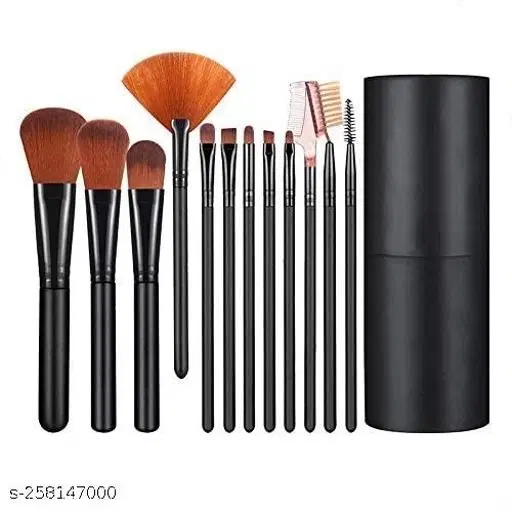 Professional Beauty Makeup Brushes Set for Womens/Girls - 12Pcs Syntheic Fiber Hair Brush Set for Make Up (Black)