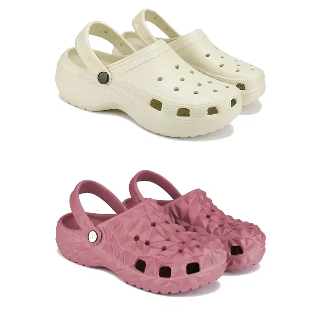 Clogs for Women, Set of 2 (Beige & Pink, 6)
