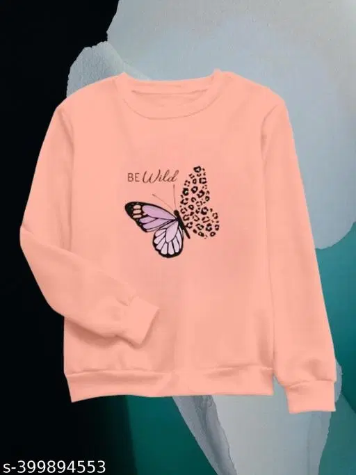 Cotton Printed Sweatshirt for Women (Peach, M)