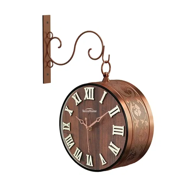TerraHome Sweep Silent Wooden Dial Station Mini Wall Clock 8in Copper
