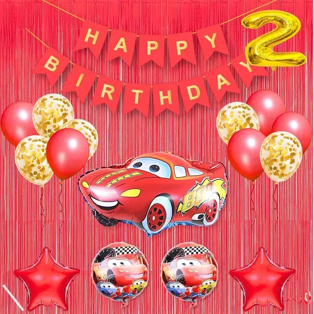 Lightning McQueen Car Theme 2nd Birthday Decoration Kit for Kids (Red)Pcs Of 20 ,(Set Of 1)
