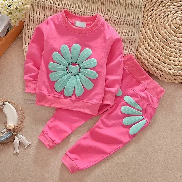 Cotton Blend Printed Clothings Set for Girls,, Pink (0-6 Months)