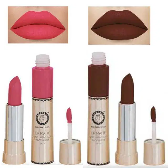 Combo of 1 Colors Queen Lip Matte Peach 2 In 1 24 Hour Long Lasting Gloss And Matte Lipstick, 6&2 g & 1 Colors Queen Lip Matte Coffy 2 In 1 24 Hour Long Lasting Gloss And Matte Lipstick, 6&2 g, R873