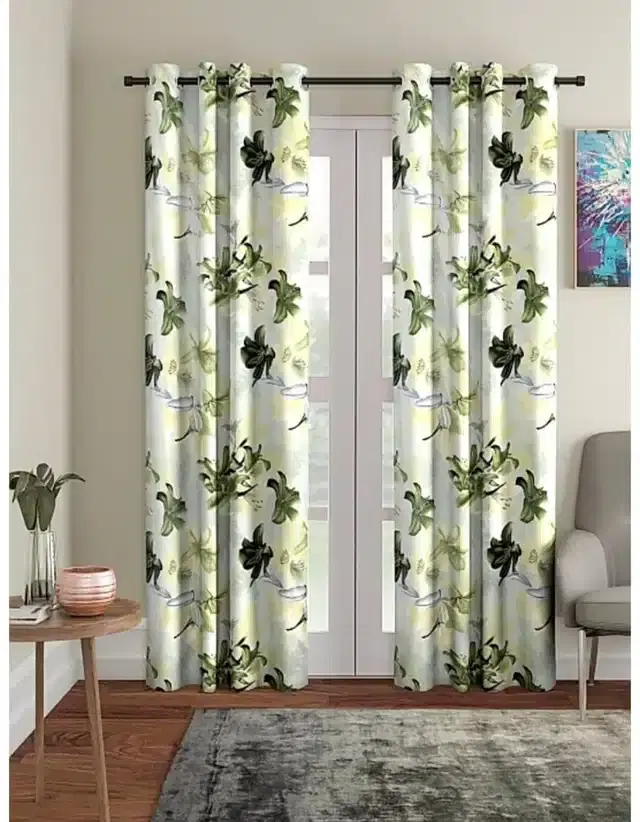 Polyester Printed Window & Door Curtains, Pack of 2, Green, 5 feet