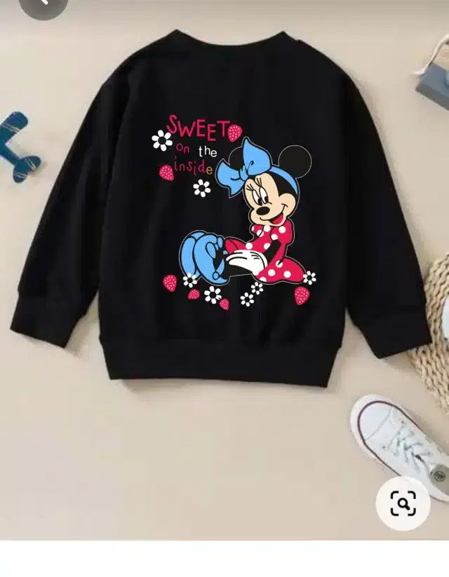 Fleece Printed Sweatshirt for Girls (Black, 4-5 Years)