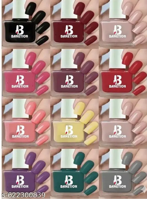 Banetion Matte Nail Polish, Multicolor, Pack of 12