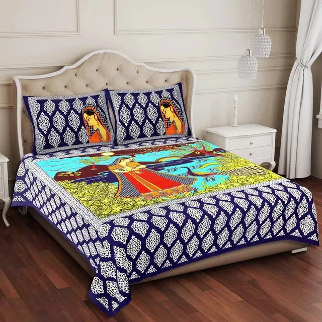 Cotton Double Bed sheets With 2 Pillow Cover (Multicolour) Set Of 1