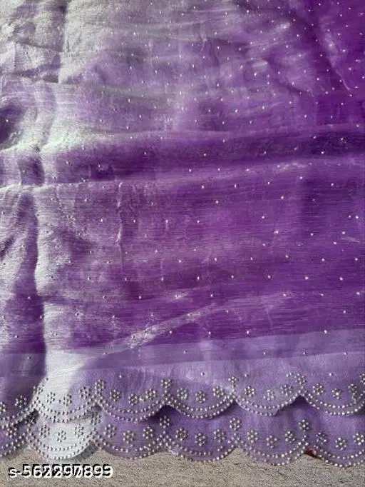 Organza Solid Saree For Women, Purple