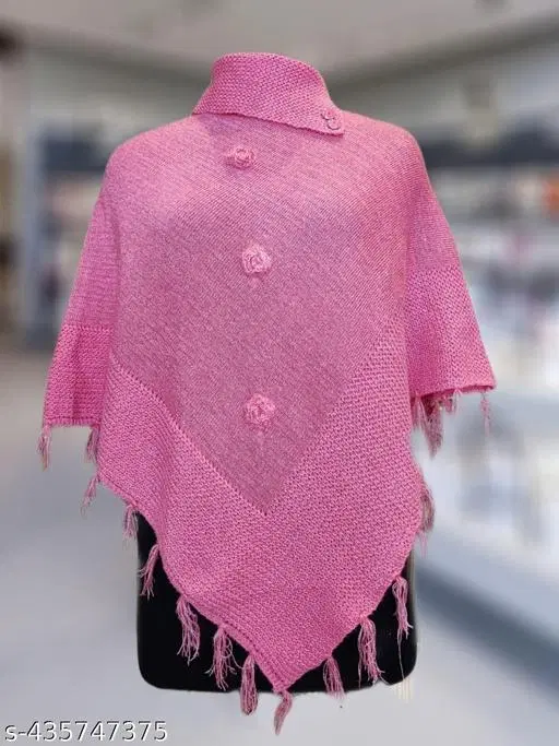 Woolen Poncho for Women (Pink, Free Size)