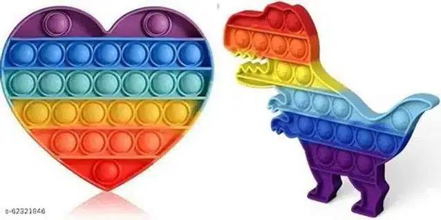Silicone Pop It Fidget Stress Relief Toy, Multicolor, Pack of 2