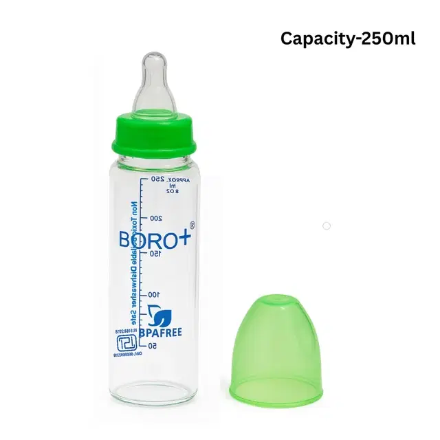 Kids Glass Milk Bottle-250 ml, Borosilicate Glass Milk Bottle for Kids, 250ml including Nipple