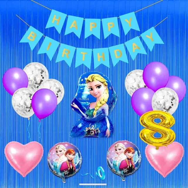 Disney Frozen Theme 8th Birthday Decoration Kit for Kids (Blue)Pcs Of 20 ,(Set Of 1)