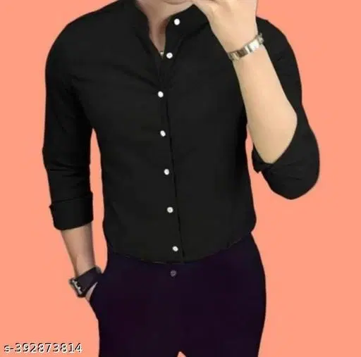 Cotton Blend Solid Shirt for Men, Black (XL)