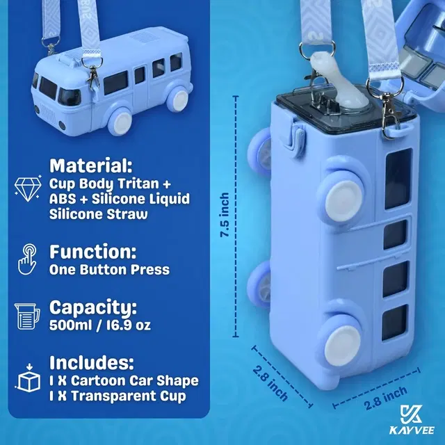 Plastic Bus Shape Sipper Bottle for Kids, Multicolor (1000 ml)