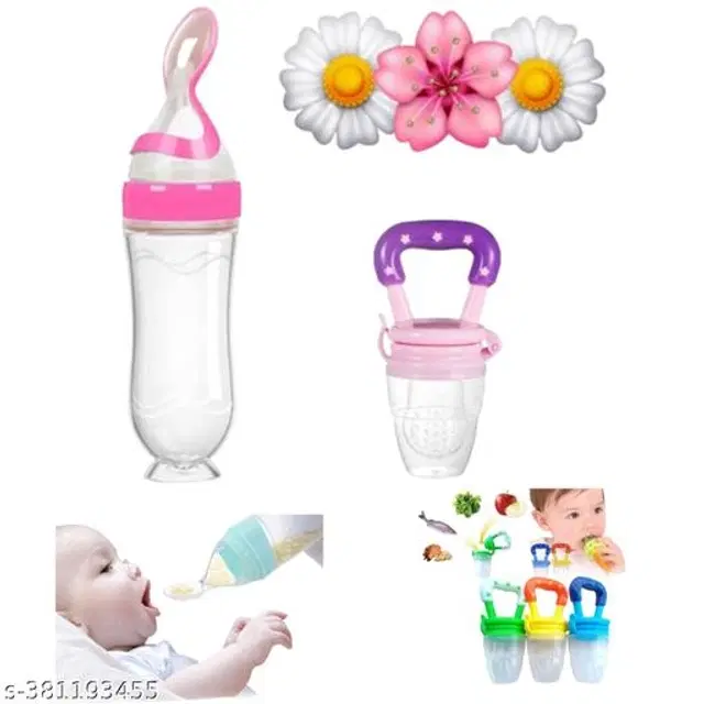 Silicone Food Feeder Bottle, 90 ml with Fruit Nibbler, Multicolor, Set of 2