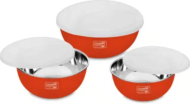 Stainless Steel Vegetable Bowl, Pack of 3, Red