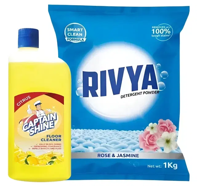 Captain Shine Disinfectant Floor Cleaner 500 ml (Citrus) + Rivya Detergent Powder 1 kg