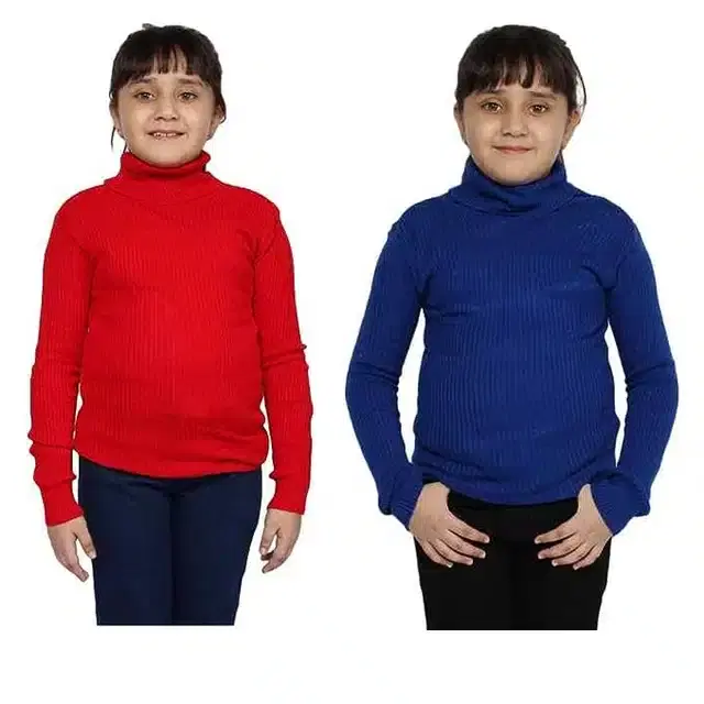 Full Sleeves Solid Sweater for Girls, Pack of 2 (Red & Blue, 0-3 Months)