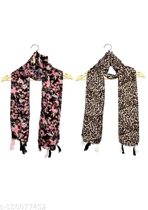 Chiffon Scarves for Women, Black, Pack of 2