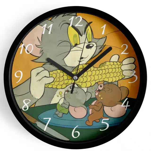 Analog Tom & Jerry Wall Clock for Home, Black, 7 Inches