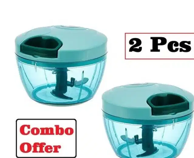 Manual Vegetable Chopper, Pack of 2, Green, 450 ml