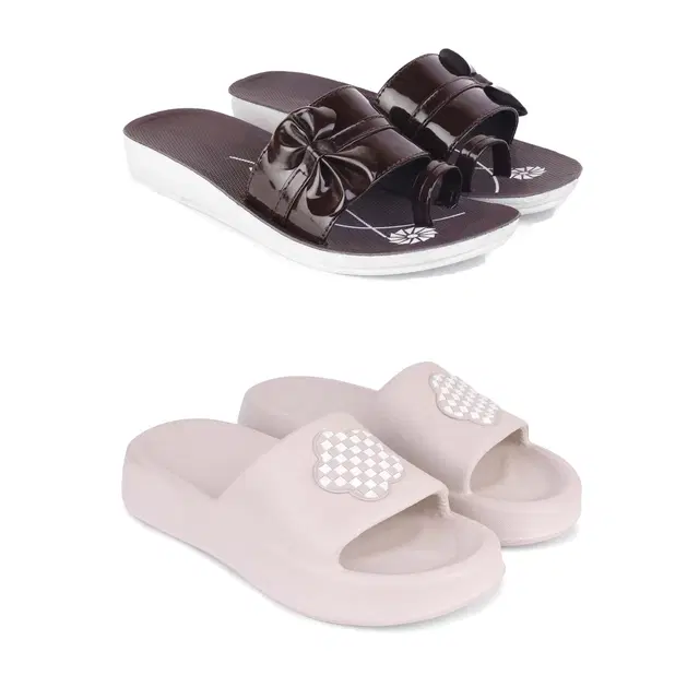 Combo of Sliders & Flats for Women, Set of 2 (Multicolor, 6)