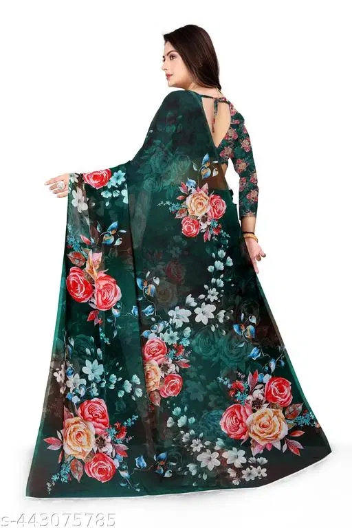 Georgette Printed Saree for Women, Green (6.3 M)