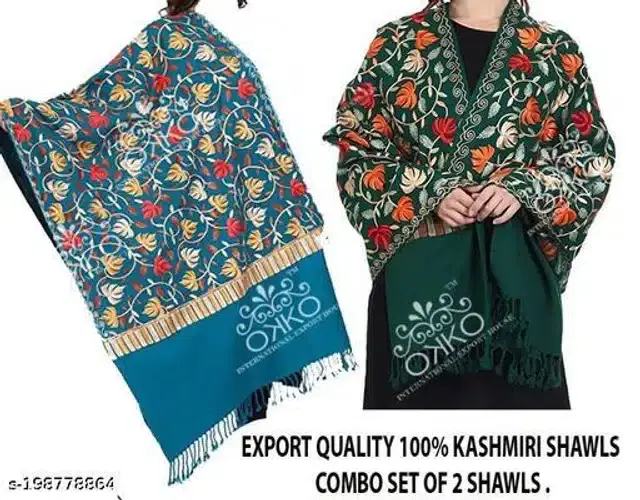 Acrylic Shawl for Women, Pack of 2 (Blue & Green)