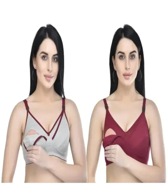 Cotton Solid Bras for Women, Pack of 2 (Multicolor, 42)