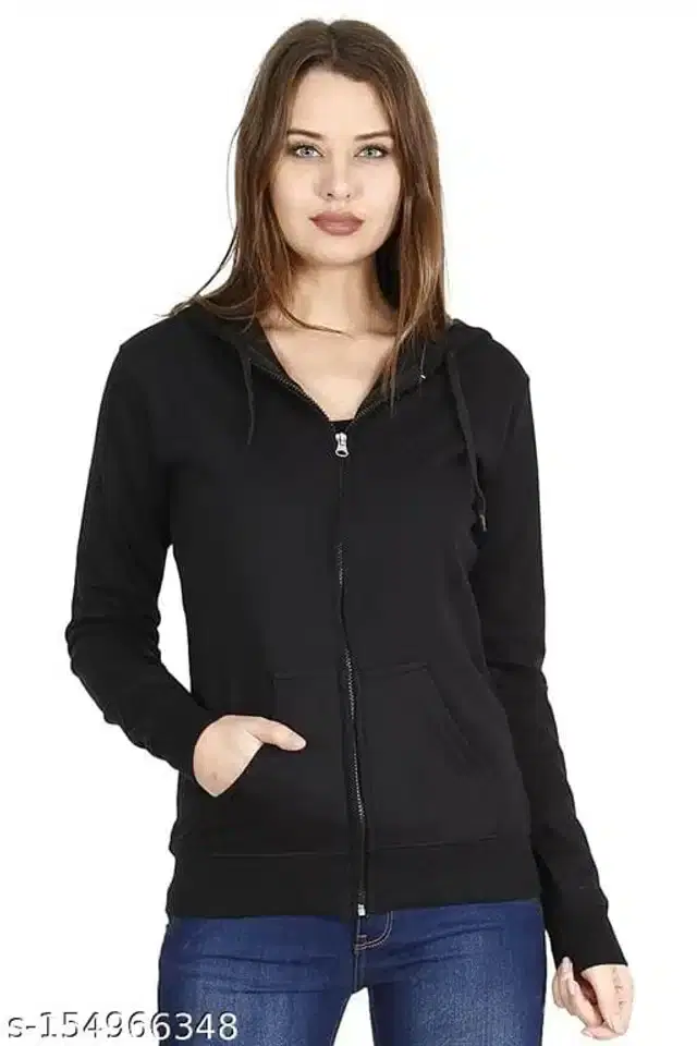 Women's Stylish Zipper Hoodie (Black, S)