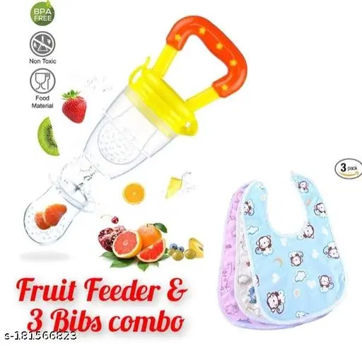 Yv Baby Fruit Food Feeder And 3 Bibs Combo