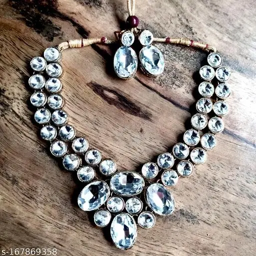 Beautiful Kundan Necklace Jewellery Set for Women, White, White