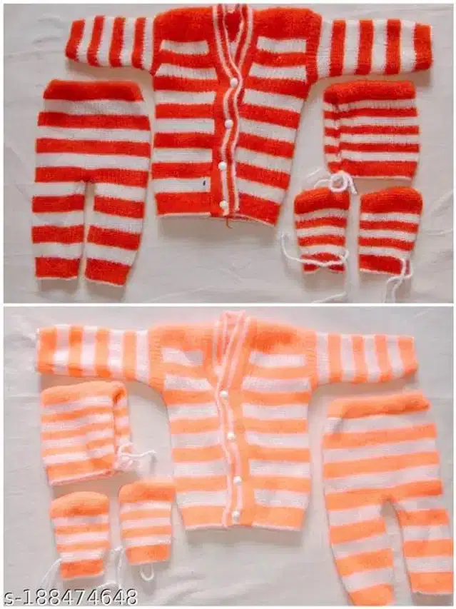 Woolen Sweater & Pant with Socks & Cap for Kids (Multicolor, 0-3 Months)
