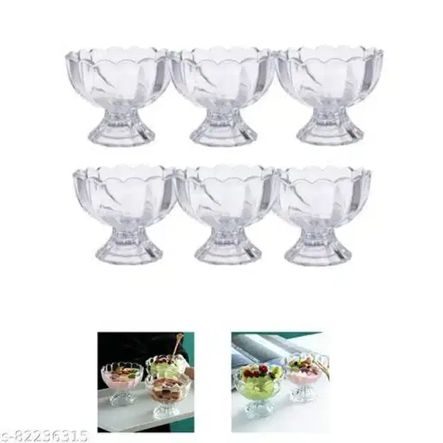 Ice Cream Bowls, Transparent, Pack of 6