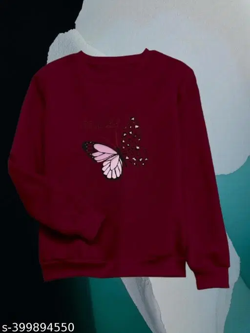 Cotton Printed Sweatshirt for Women (Maroon, S)