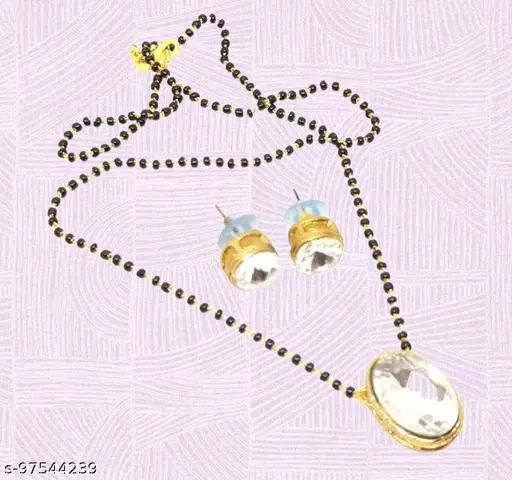 Alloy Mangalsutra With Earring for Women, White