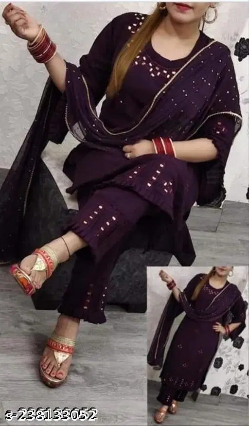 Solid A-line Dupatta Set for Women (Wine, M)